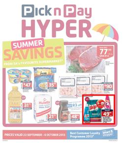 Pick N Pay Hyper Gauteng : Summer Savings From SA's Favourite Supermarket*(23 Sep - 6 Oct 2013), page 1