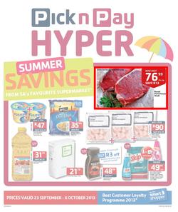 Pick N Pay Hyper Eastern Cape : Summer Savings (23 Sep - 6 Oct 2013), page 1
