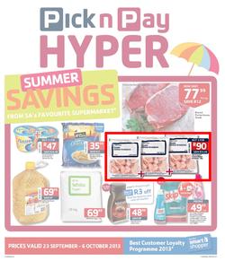 Pick N Pay Hyper KZN : Summer Savings (23 Sep - 6 Oct 2013), page 1