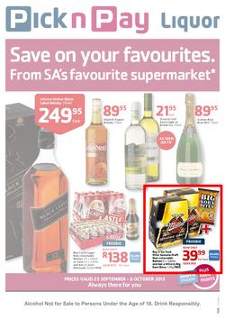 Pick N Pay : Liquor (25 Sep - 6 Oct 2013), page 1