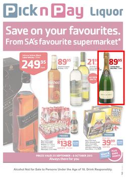 Pick N Pay : Liquor (25 Sep - 6 Oct 2013), page 1
