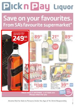 Pick N Pay : Liquor (25 Sep - 6 Oct 2013), page 1