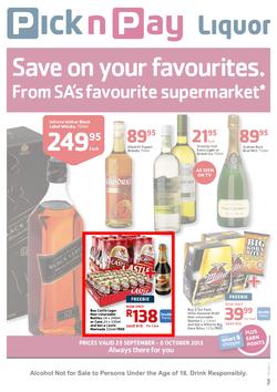 Pick N Pay : Liquor (25 Sep - 6 Oct 2013), page 1