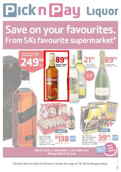 Pick N Pay : Liquor (25 Sep - 6 Oct 2013), page 1
