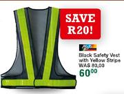 Moto Black Safety Vest With Yellow Stripe-Each