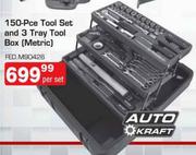 Auto Craft 150 Piece Tool Set And 3 Tray Tool Box(Metric)-Per Set