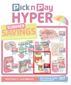 Pick N Pay Hyper Gauteng : Summer Savings (15 Oct - 20 Oct 2013), page 1