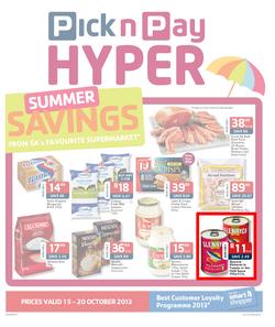 Pick N Pay Hyper Eastern Cape : Summer Savings (15 Oct - 20 Oct 2013), page 1