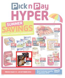 Pick N Pay Hyper Eastern Cape : Summer Savings (15 Oct - 20 Oct 2013), page 1
