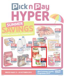 Pick N Pay Hyper KZN : Summer Savings (15 Oct - 20 Oct 2013), page 1