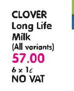 Clover Long Life Milk(All variants)-6x1Ltr Pack