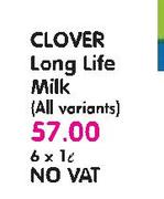 Clover Long Life Milk(All variants)-6x1Ltr