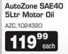Auto Zone SAE40 5L Motor Oil(AZC.1024320)-Each
