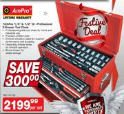 Ampro 123-Piece 1/4" & 1/2" Dr. Professional 3-Drawer Tool Chest-Per Set