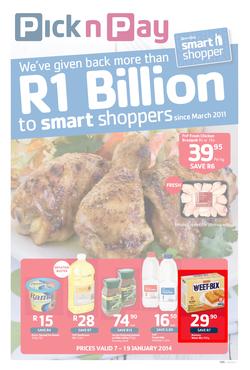 Pick N Pay Western Cape : One Billion Rand (7 Jan - 19 Jan 2014), page 1