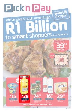Pick N Pay Western Cape : One Billion Rand (7 Jan - 19 Jan 2014), page 1