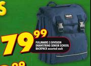 Fullmarks 3 Division Drawstring Senior School Backpack Assorted