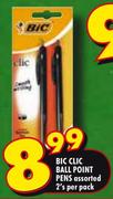 Bic Clic Ball Point Pens Assorted-2's Per Pack