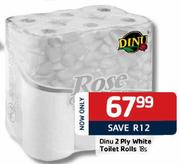 Dinu 2 Ply White Toilet Rolls-18's