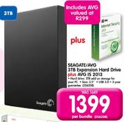 Seagate/AVG 3TB Expansion Hard Drive+ AVG IS 2013-Per Bundle