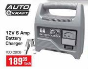 Auto Kraft 12V 6 Amp Battery Charger-Each