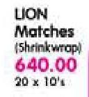 Lion Matches(Shrinkwrap)-20 x 10's
