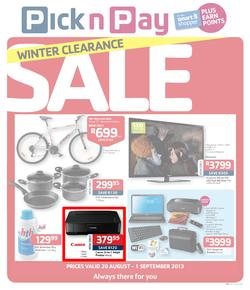 Pick N Pay Hyper : Winter Clearance Sale (20 Aug - 1 Sep 2013), page 1