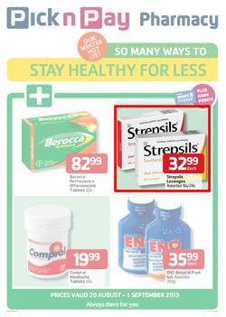 Pick N Pay Pharmacy : So Many Ways To Stay Healthy For Less (20 Aug - 1 Sep 2013), page 1