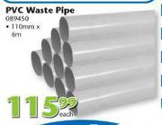 PVC Waste Pipe 110mmx6m-Each