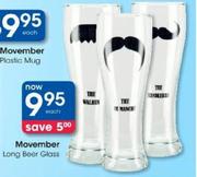 Movember Long Beer Glass Each
