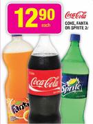Coca-Cola Coke, Fanta or Sprite-2Ltr Each