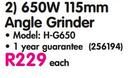 Ryobi 650W 115mm Angle Grinder H-G650