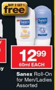 Sanex Roll-On For Men/Ladies Assorted-60ml Each