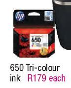 HP 650 Tri-Colour Ink Each