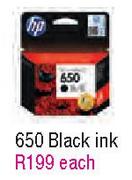 HP 650 Black Ink Each