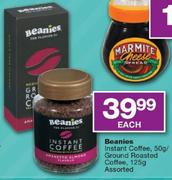 Beanies Instant Coffee-50g/Ground Roasted Coffee Assorted-125g Each