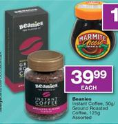 Beanies Assorted Instant Coffee - 50g / Ground Roasted Coffee - 125g Each