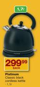 Platinium Classic Black 1.7Ltr Cordless Kettle