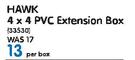 Hawk 4 x 4 PVC Extension Box-Per Box
