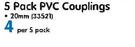 Hawk 5 Pack PVC Couplings 20mm-Per 5 Pack