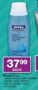 Nivea Visage Facial Wash-150ml/200ml/Facial Toner-200ml/Facial Scrub-75ml Assorted Each