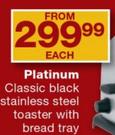Platinum Classic Black Stainless Steel Toaster With Bread Tray-Each