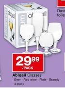 Abigail Glasses Beer/Red Wine/Flute/Brandy-Per 4 Pack 