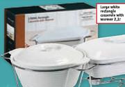 Large White Rectangle Casserole With Warmer-2.2L