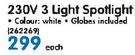White 230V 3 Light Spotlight