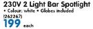 White 230V 2 Light Bar Spotlight