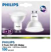 Philips 2 Pack 2W LED Globe