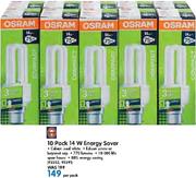 Osram 10 Pack 14W Energy Saver-Per Pack