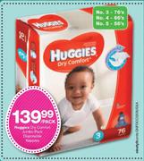 Huggies Dry Comfort Jumbo Pack Disposable Nappies No.3-76's/No.4-66's/No.5-56's Per Pack