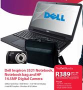 Dell Bundle 3521 Notebook+ Notebook Bag And HP 14.5MP Digital Camera